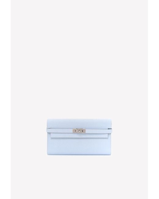 Hermès Multicolor Kelly Longue Wallet In Bleu Brume Epsom With Palladium Hardware