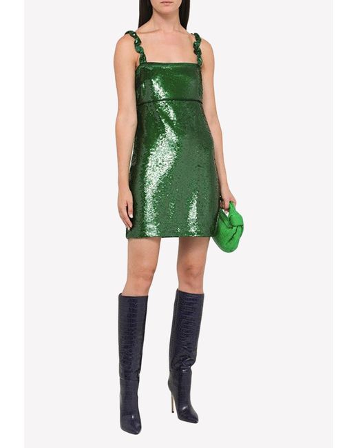 Ganni Sequined Mini Dress in Green | Lyst