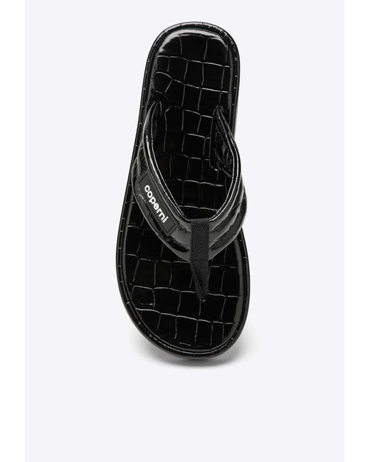 Coperni Black Logo Patch Croc-Embossed Leather Flip-Flops