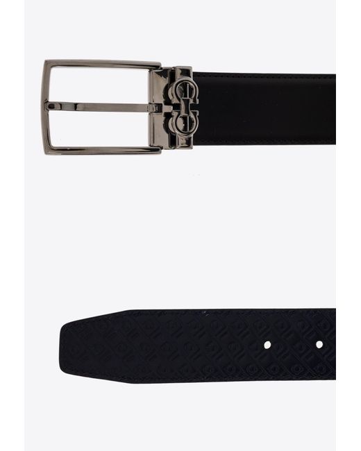 Ferragamo White Gancini Monogram Reversible Belt for men