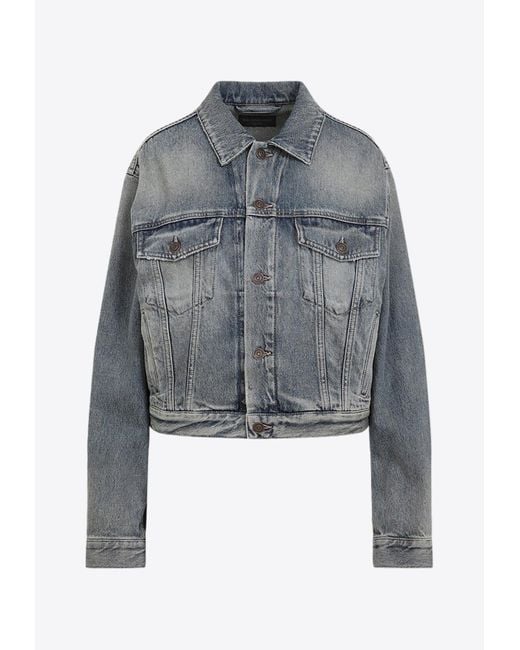 Balenciaga Blue Crystal Logo Denim Jacket
