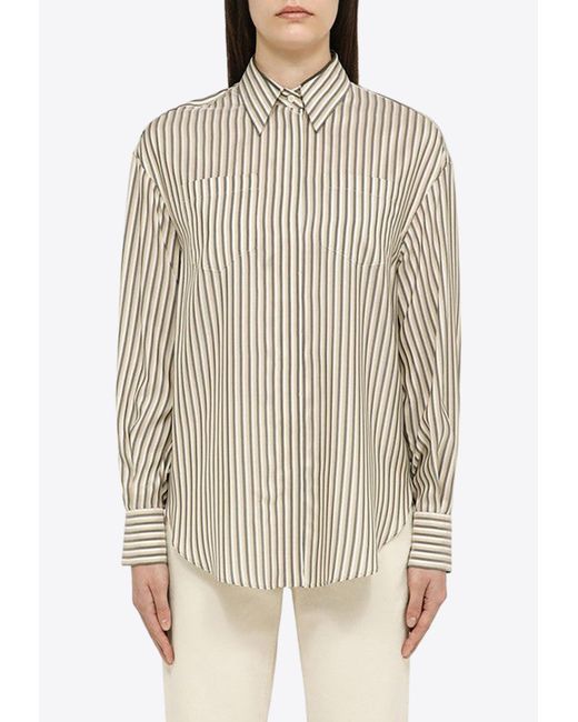 Brunello Cucinelli Natural Monili-Stripe Silk Striped Shirt