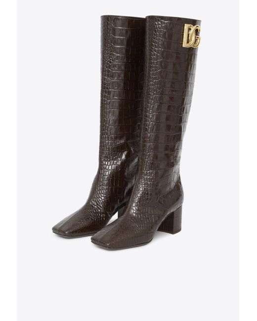 Dolce & Gabbana Jackie 60 Knee-high Boots In Croc-embossed Leather in ...