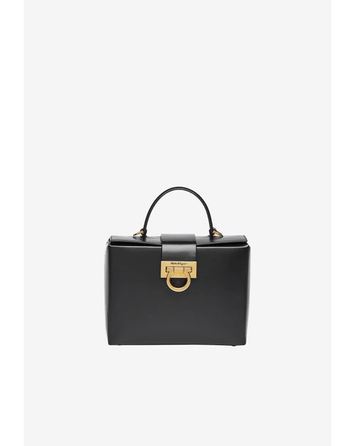 Ferragamo Trifolio Box Top Handle Bag In Calf Leather in Black | Lyst