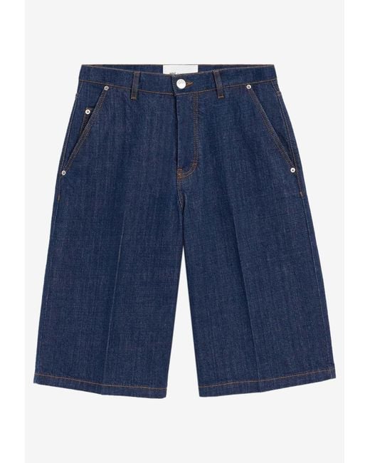 AMI Blue Denim Buttoned Shorts for men