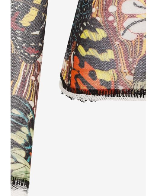 Jean Paul Gaultier Multicolor Butterfly-Print Mesh Top
