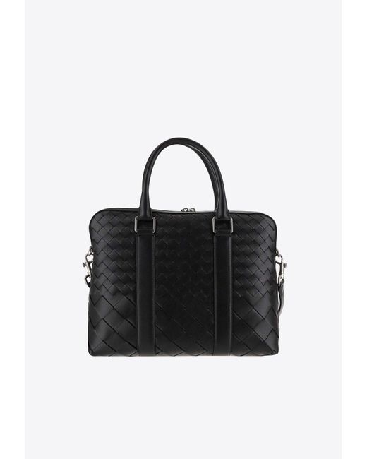 Bottega Veneta Black Slim Intrecciato Leather Briefcase for men