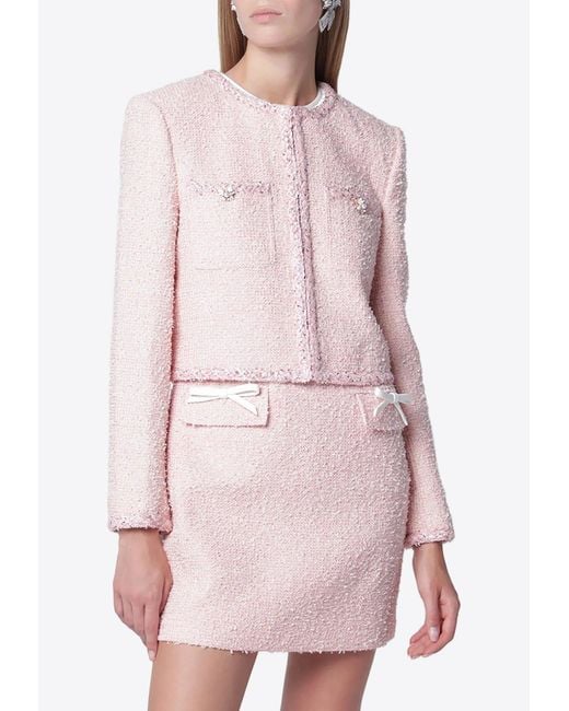 Self-Portrait Pink Collarless Bouclé Jacket