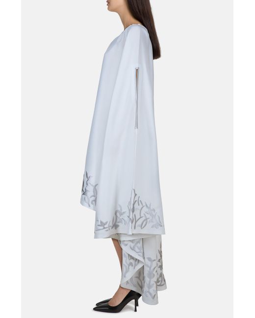 Rue15 White Off-Shoulder Embroidered High-Low Kaftan With Flared Sleeves