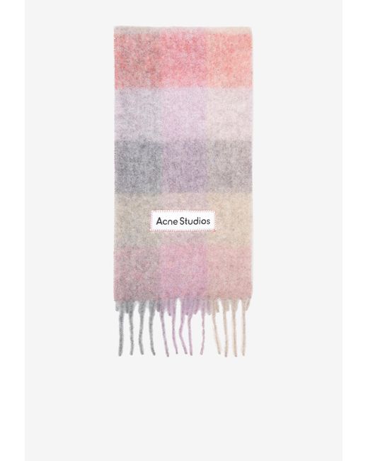 Acne White Mohair Checked Scarf