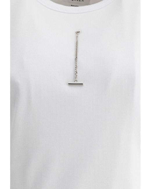 Alexander McQueen White Draped Ribbed Tank Top