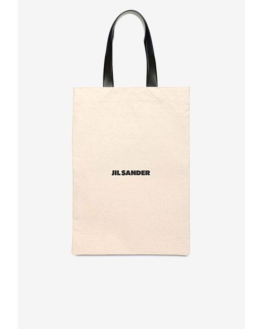 Jil Sander Natural Large Logo Print Tote Bag