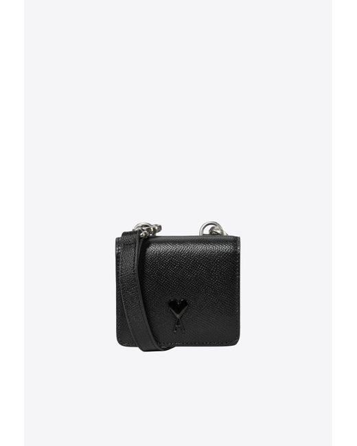 AMI Black Ami De Coeur Grained Leather Cardholder With Strap