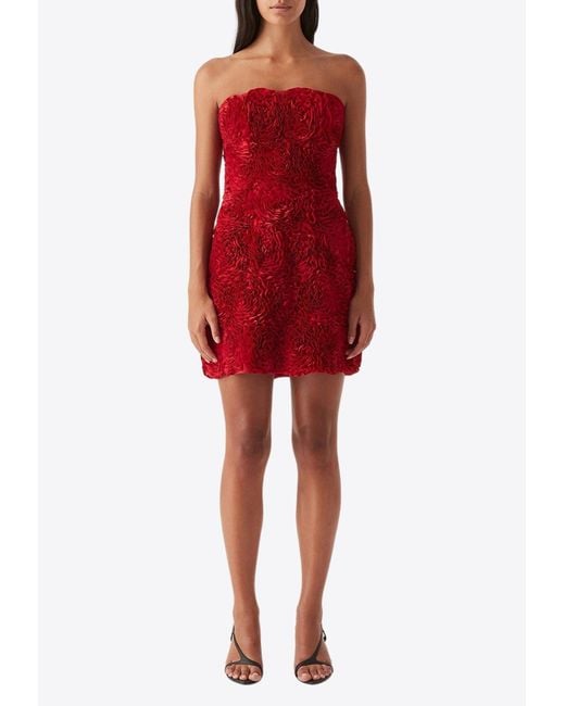 Aje. Red Gazer Rosette Strapless Mini Dress