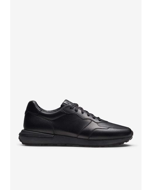 Magnanni Shoes Black Syros Leather Low-Top Sneakers for men