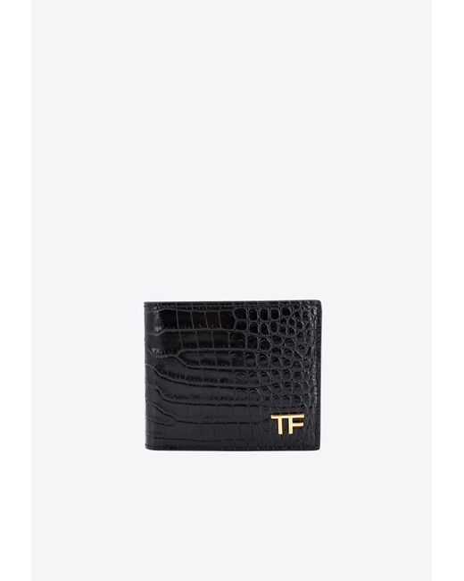 Tom Ford White Croc-Embossed Leather Bi-Fold Wallet for men