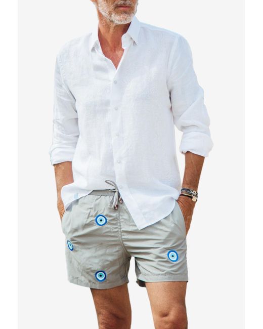 Les Canebiers White All-Over Mataki Embroidered Swim Shorts for men