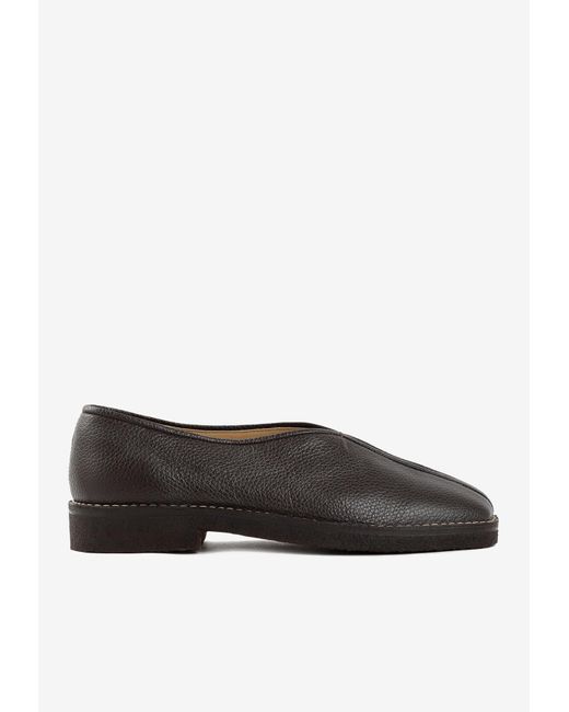 Lemaire Brown Piped Crepe Leather Loafers for men