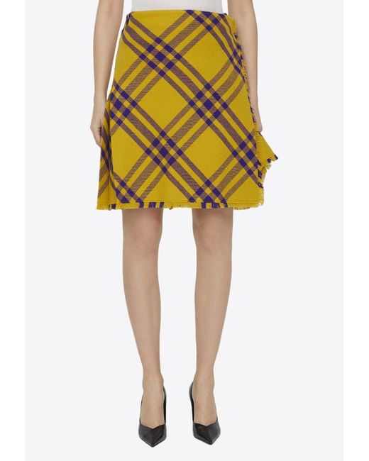 Burberry Yellow Check Wool Mini Skirt