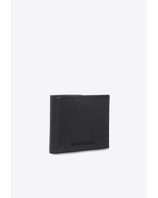Emporio Armani White Logo Embossed Bi-Fold Leather Wallet for men