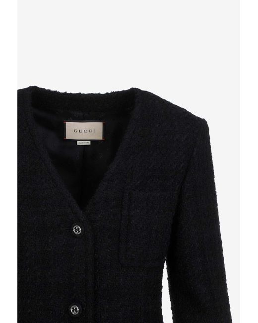Gucci Black Single-Breasted Tweed Jacket