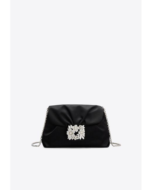 Roger Vivier Black Mini Efflorescence Satin Clutch Bag