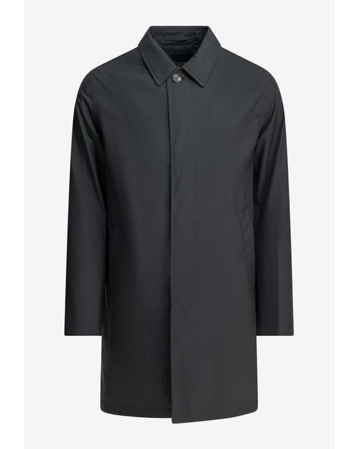 Herno Black Long Microfiber Raincoat for men