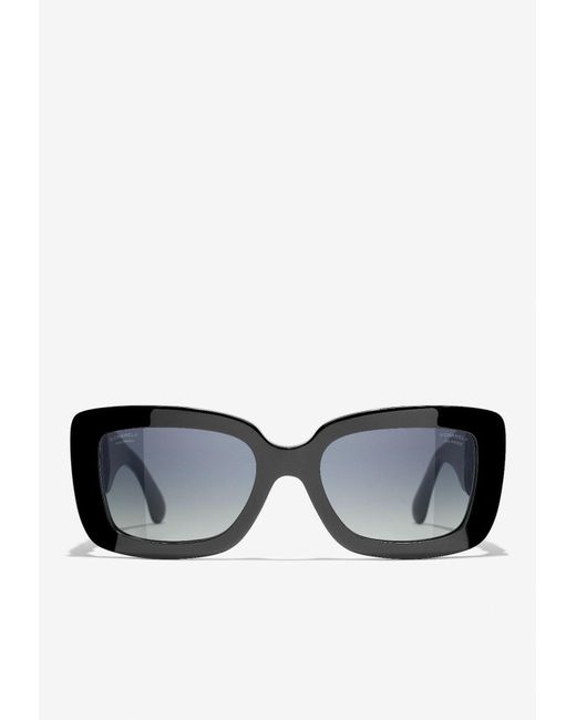 Chanel Wide Temple Logo Rectangular Sunglasses in Black | Lyst Canada