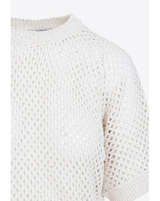 Peserico White Knitted Short-Sleeved Top
