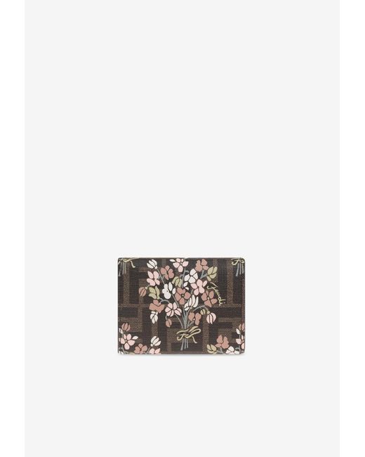 Fendi White Medium Flower Bouquet Tri-Fold Wallet