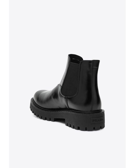 Prada Black Leather Chelsea Boot for men
