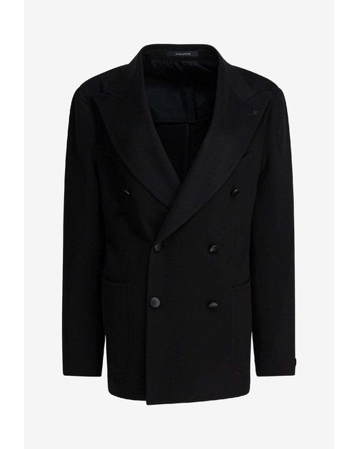Tagliatore Black Wool Double-Breasted Coat for men