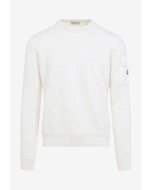 Moncler White Logo Patch Wool Sweater for men