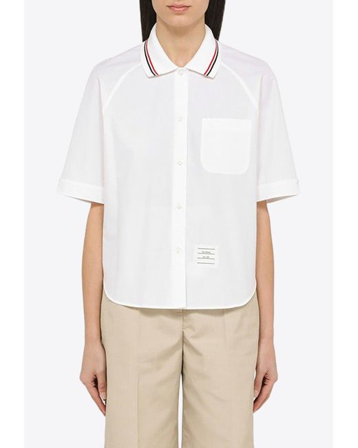 Thom Browne White Name Tag Patch Buttoned Shirt