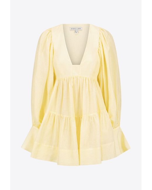 Shona Joy Yellow Limon Long-Sleeved Tiered Mini Dress