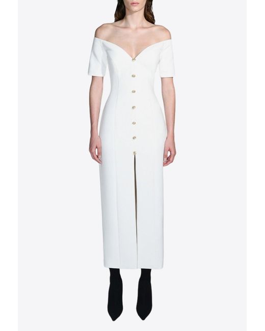 Dalood White Off-Shoulder Midi Dress