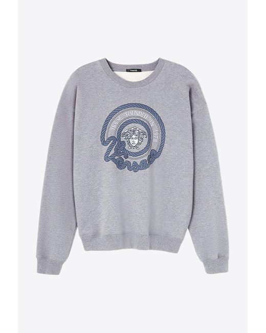 Versace Gray Nautical Medusa Embroidered Sweatshirt for men