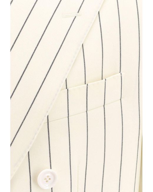 Dolce & Gabbana White Double-Breasted Pinstripe Blazer for men