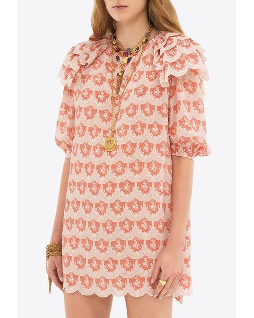 Chloé Red Floral Print Silke Crepe Mini Dress
