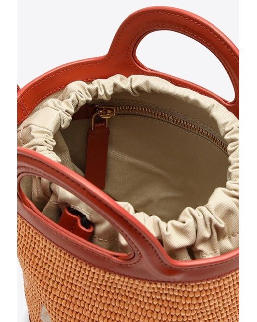 Marni Orange Tropicalia Leather And Raffia Bucket Bag