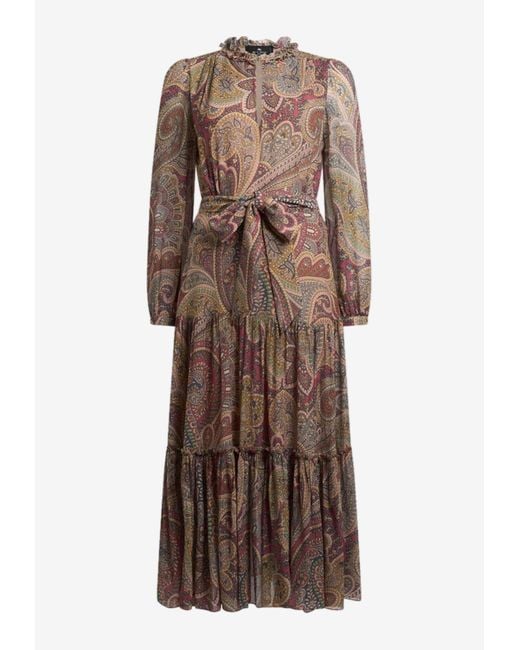 Etro Brown Silk Crepon Paisley Midi Dress