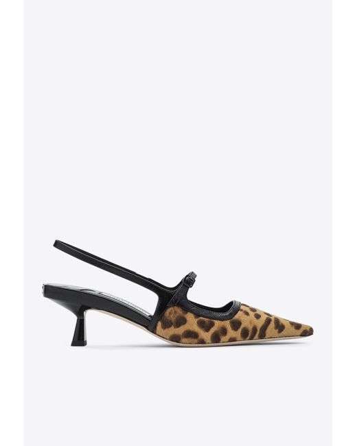 Jimmy Choo White Didi 45 Leopard Print Slingback Pumps