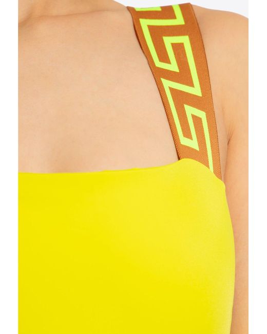Versace Yellow Greca-Straps One-Piece Swimsuit