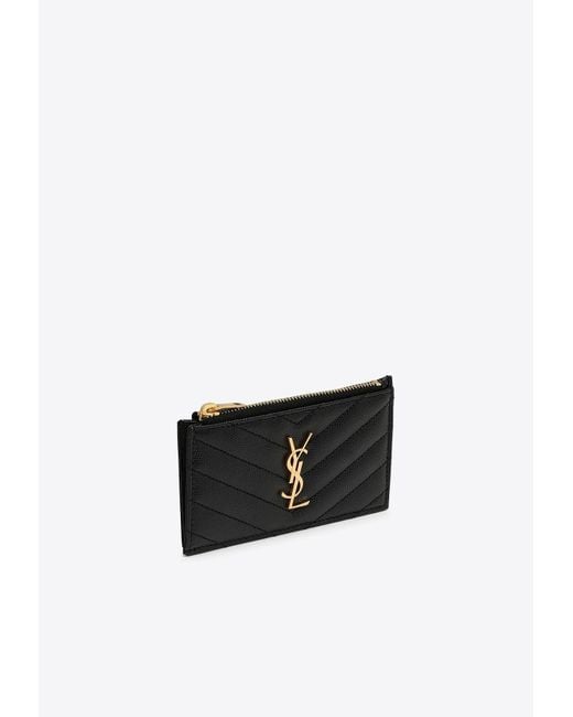 Saint Laurent Cassandre Zip Cardholder In Quilted Leather in White