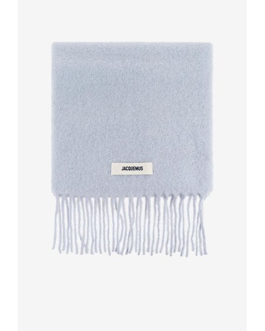 Jacquemus Blue Logo-Printed Rectangular Scarf