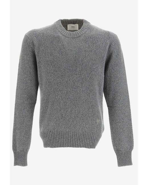 AMI Gray Ami De Coeur Cashmere Sweater for men