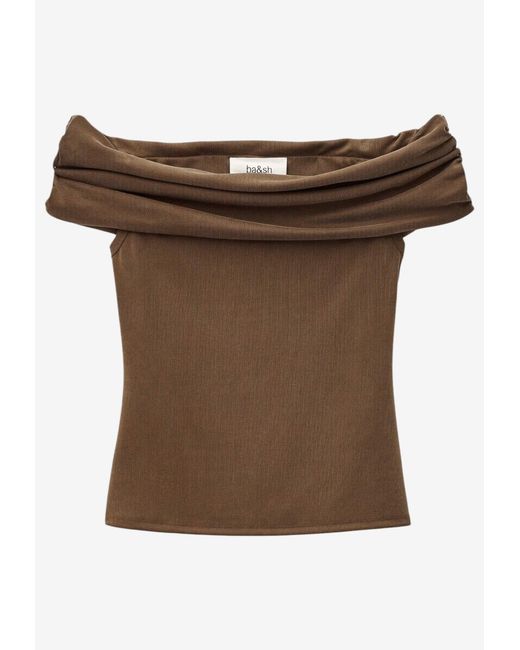 Ba&sh Brown Bene Off-Shoulder Top