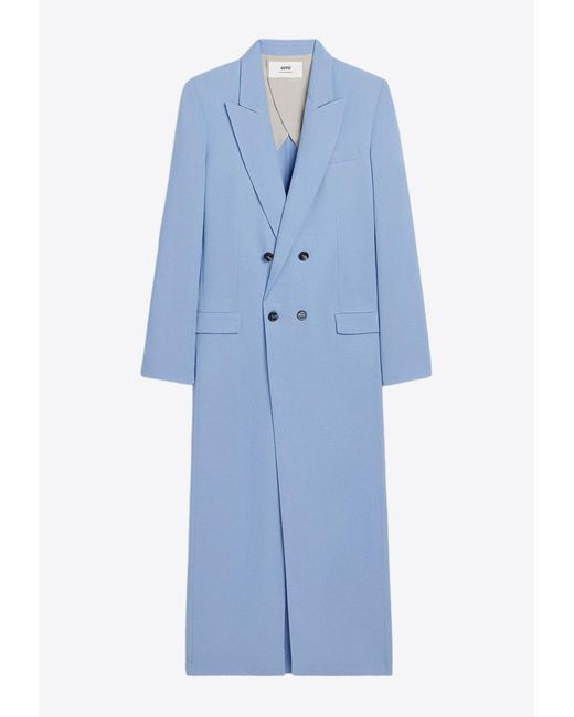 AMI Blue Double-Breasted Coat Maxi Dress