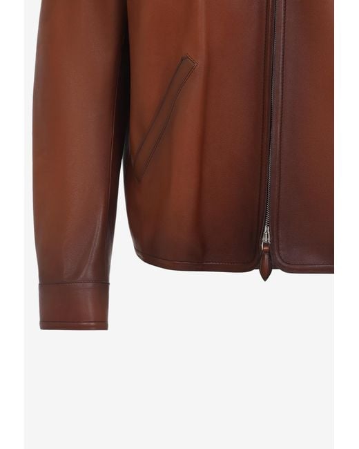 Berluti Brown Patina 1 Jour Leather Jacket for men