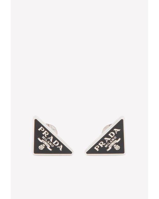 Prada Triangle Logo Stud Earrings in Black Lyst